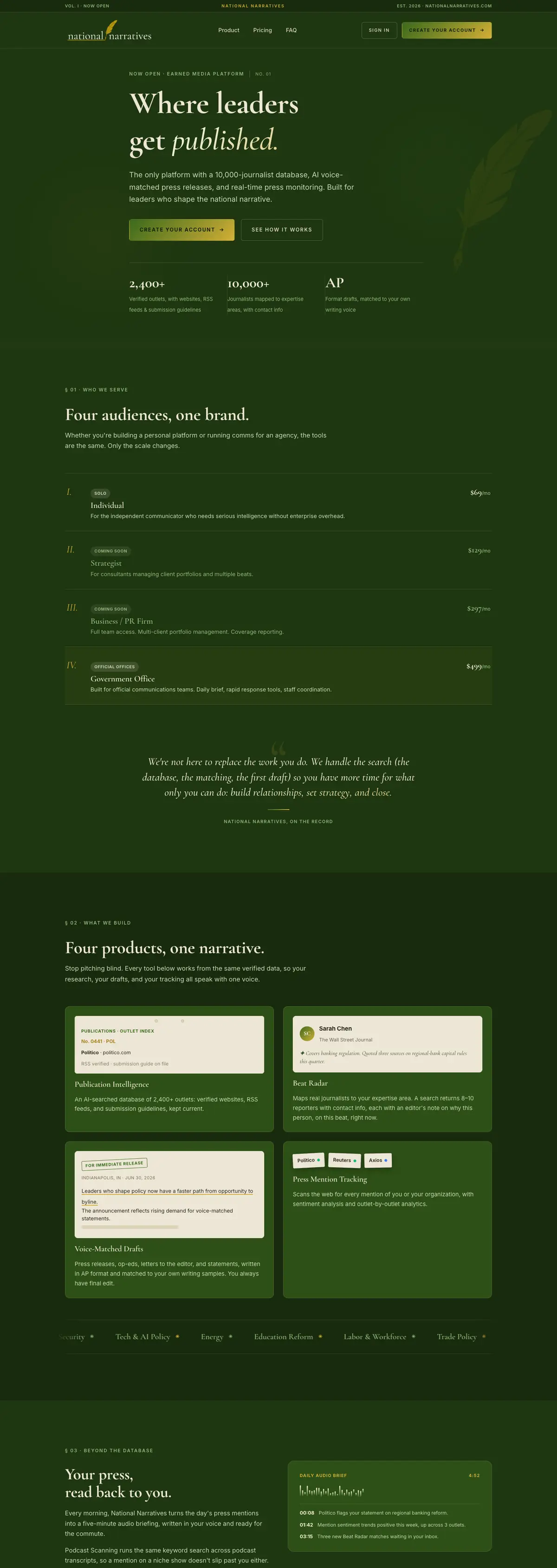 The National Narratives homepage